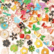 120 PCS Flower Butterfly Charms for Jewelry Making, Wholesale Assorted Enamel...