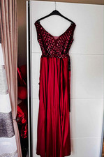 Damen Abendkleid lang Rot Pailletten Spaghett...