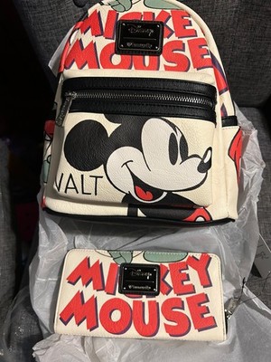 Loungefly Disney Mickey klassischer Druck Mini Rucksack & passende Handtasche Retro neu mit Etikett