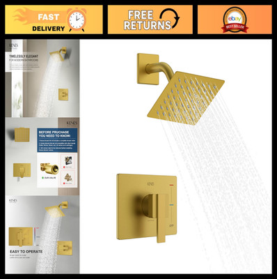 Modern Brushed Gold Shower Faucet Set, 6-Inch Square Rainfall Shower Head & Valv