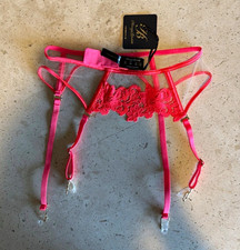Honey Birdette AMELIE Neon Pink Floral Mesh Garter Belt Sheer Adjustable XS