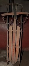 Vintage Flexible Flyer Wooden Metal Pull Sled w/ Rope, Brown, 1-Piece Sled