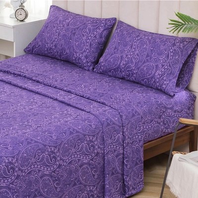 KACEMOO Queen Purple Paisley Sheet Set Microfiber Deep Pocket Breathable