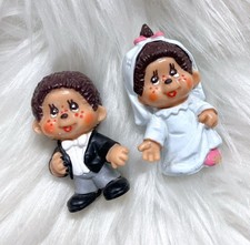 1970's Monchhichi Wedding Bride and Groom PVC Figures Bully Sekiguchi Monkey 2"