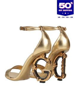 RRP€1350 DOLCE & GABBANA Leather Sandals US10 UK7 EU40 Metallic DG Barque Heel