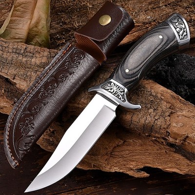Jagdmesser Gürtelmesser Outdoor Survival Feststehend Full Tang Holzgriff Scheide
