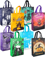 8PCS Halloween Trick or Treat Bags, Non-Woven Large Gift Tote Bags with Handles
