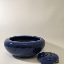 Vintage Weller Pottery Bowl 9.5" Flower Frog 4" 11 Hole Ocean Blue Federal Set