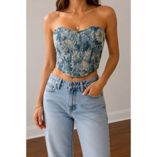 Floral Tapestry Boned Corset Top Small Coquette Festival Cottagecore Bustier