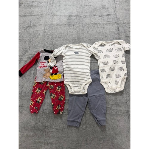 Disney Mickey Mouse & Carter's Baby Boy 12-18M Pajama Bodysuit Lot 5pc Red Blue