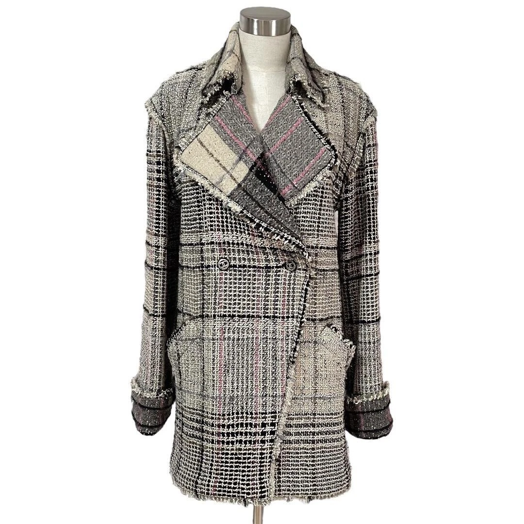 Cappotto giacca tweed Chanel con sciarpa beige 05A