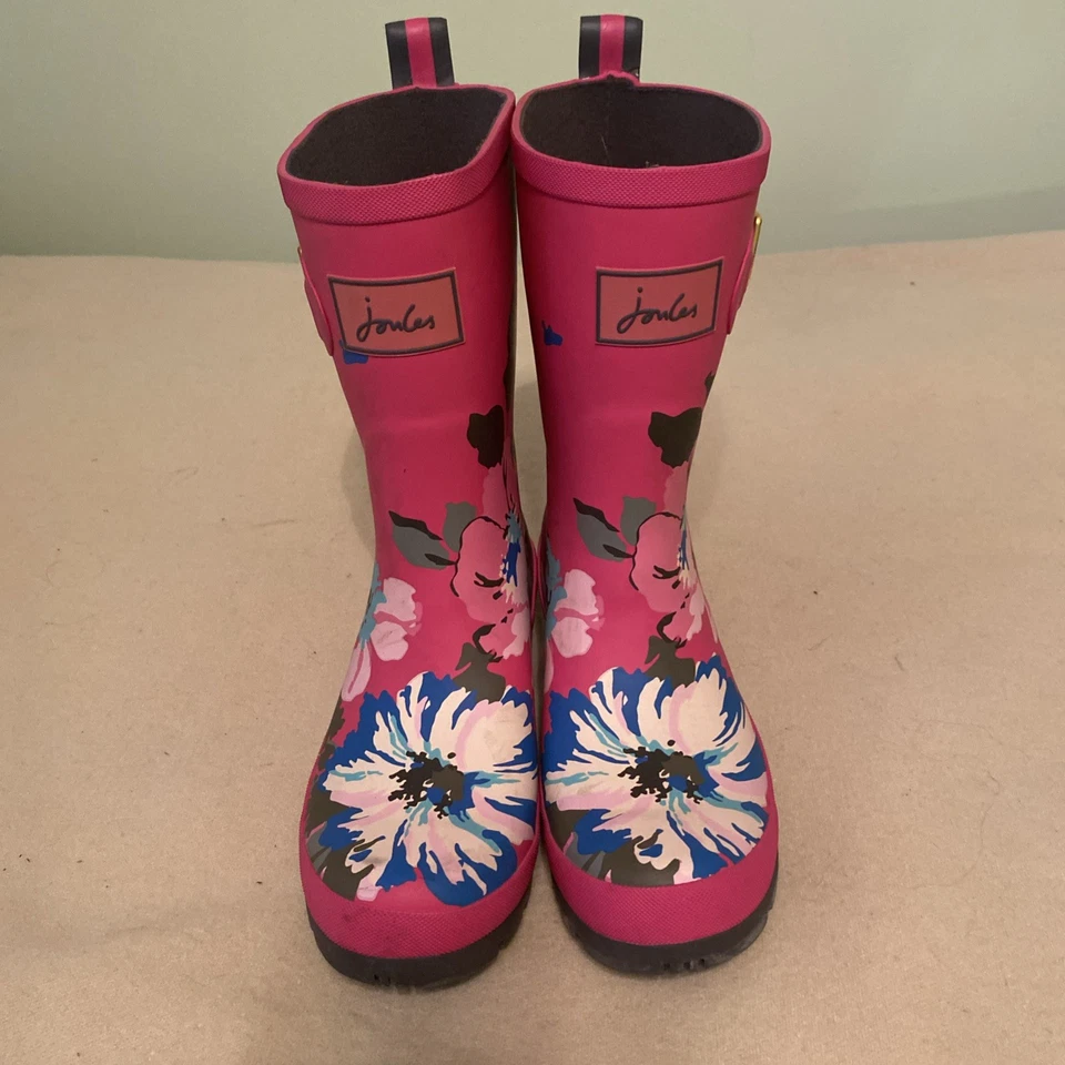Joules 粉色花卉 Molly We'll 橡胶靴 7 码带金色扣跟 — 第 2/4 张图片