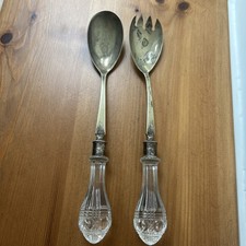 Vintage EPNS Silver Plated Salad Servers with Cut Glass Handles – Mid Century 