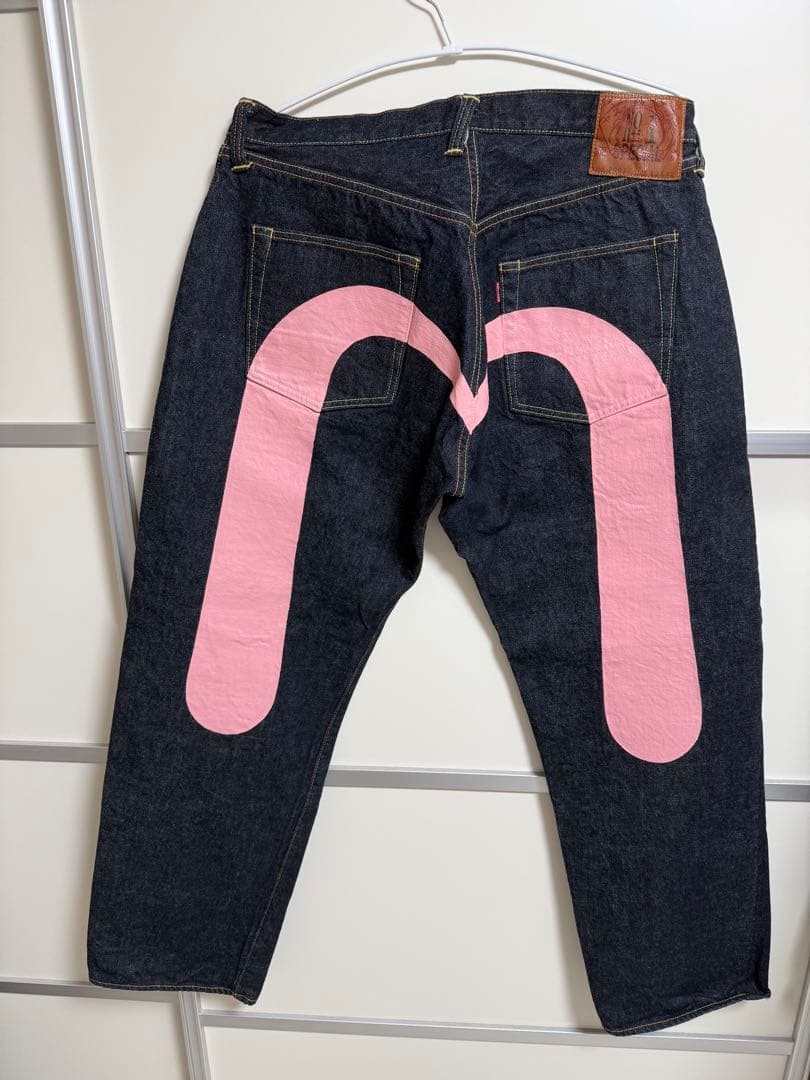 EVISUジーンズ　ピンク EVISU Pink Art Denim Pants Size 42X32 Used in Japan Unique Design