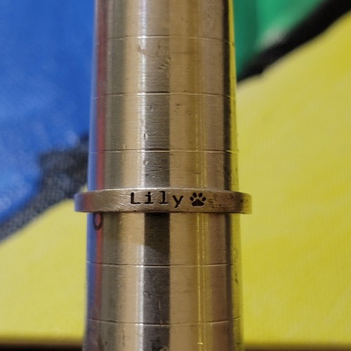 Personalized Pet Memorial Ring - Sterling Silver Custom Hand-Stamped size 8