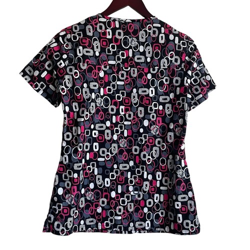 Cherokee Women Scrub Top XS Black Geometric Medical Uniform Nurse Workwear - Picture 3 of 10
