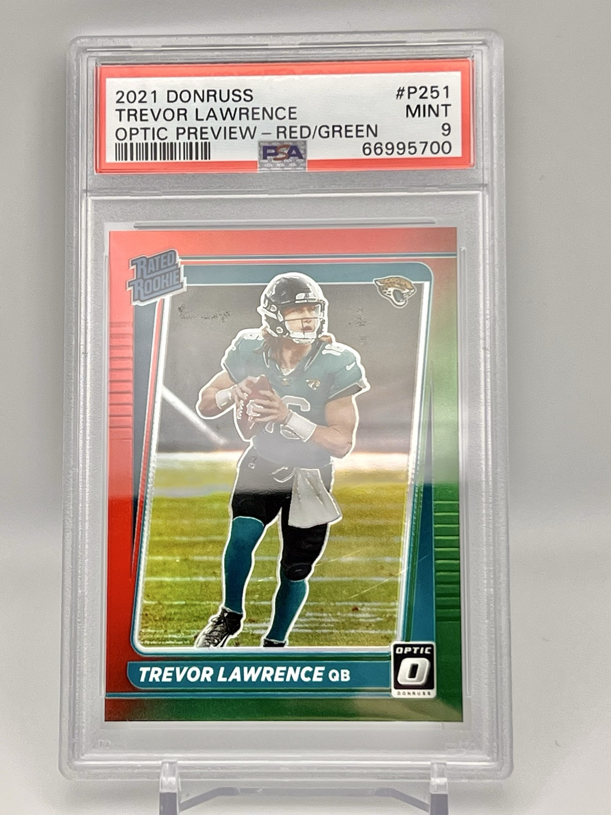 Trevor Lawrence 2021 Panini Donruss #P-251 Optic Preview Red Green Prizm PSA 9