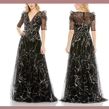 NWT Mac Duggal [ 14 ] 20428 Embellished Gathered Puff Sleeve Wrap Gown #S1718