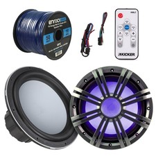 Kicker 10"4ohm Marine 150W Subwoofer,Kicker Charcoal LED Grill,LED Kicker Remote
