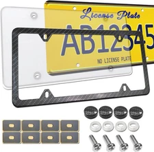 License Plate Cover Frame Combo- Carbon Fiber License Plate Frame and Flat Clear