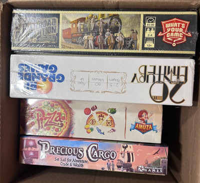 Lot of 4 Board Game MSRP $150 20th Century, Pizza, Railroad Revolution, Precious