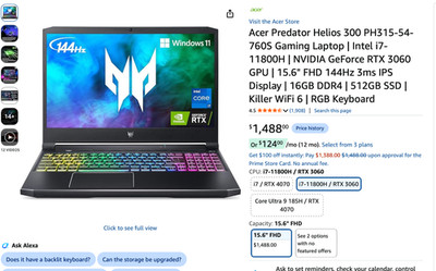 acer predator helios 300 gaming laptop UPDATED TO 32GB RAM