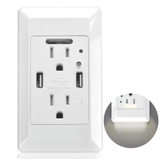 Electrical Dual USB Wall Outlet with LED Night Light Tamper Resistant Receptacle