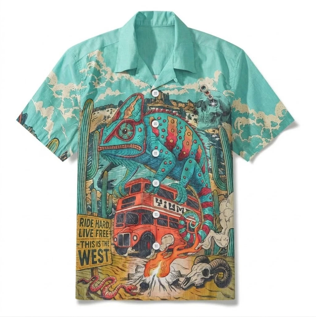 Men's Vintage Desert Art Chameleon Hawaiian Shirt Button Up