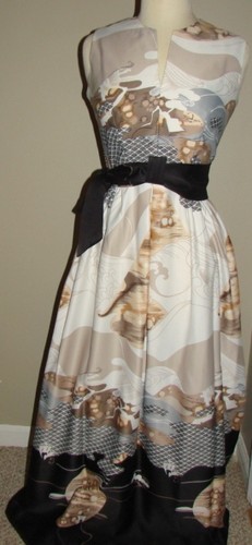 VINTAGE McINERNY HAWAII MAXI LONG GORGEOUS CREAM BLACK BROWN GRAY SZ 8 DRESS - Picture 6 of 7