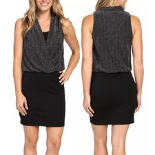 NWT Karen Kane Shimmer Draped Front Stretch Jersey Sheath Dress Black Size Small