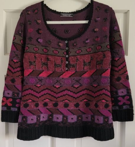 Art knit Peruvian Connection Mercado Pullover Sweater M L pima whimsical $498 - Photo 1 sur 18