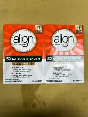 2 New Align 5X Extra Strength Probiotic Supplement - 21 Capsules Each Exp. 10/27