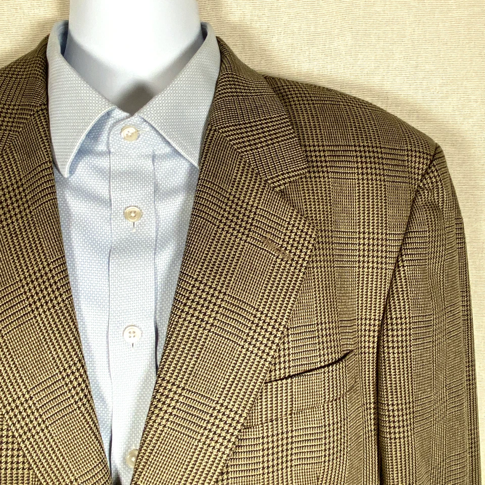Blazer Gianfranco Ruffini Hombre 44L Marrón Glen Cuadros Seda Lana Abrigo Deportivo De Colección Foto 3 de 4