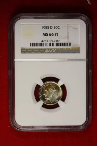 1955 D NGC MS66 FULL TORCH Roosevelt Dime!! #B49591