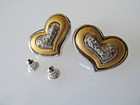 Vintage Two-toned Metal Rhinestone Asymmetrical Heart Earrings — photo 1