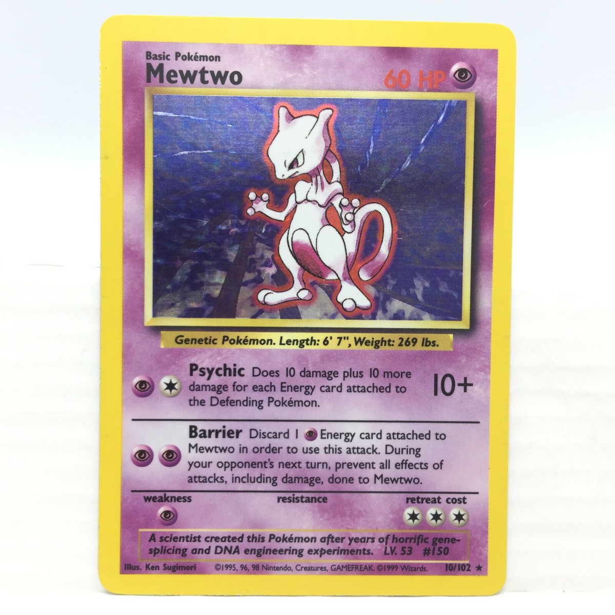 Mewtwo 10/102 Base Set Rare Holo 1999 Pokemon Card - Error Off