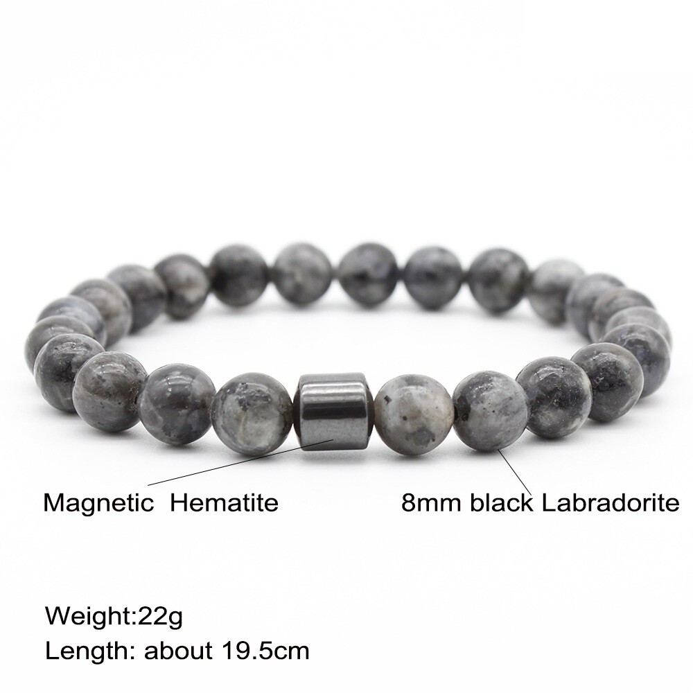 Natural 8MM Labradorite Black Hematite Round Bead Bracelet Men