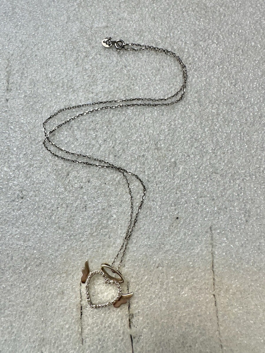 925 Italy OTC Winged Heart Pendant W/ Diamonds 19” Pendant