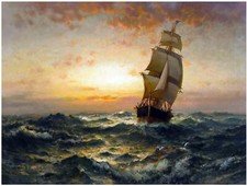 Ship Sea E. Moran Ocean Waves Tile Mural Kitchen Wall Backsplash Marble Ceramic