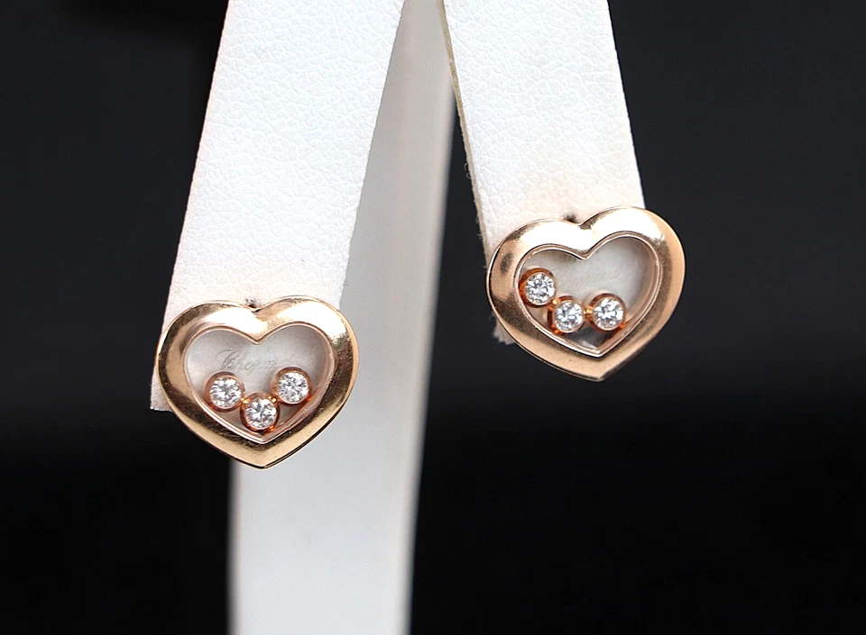 $5,890 Chopard 18K Rose Gold Happy Floating Diamond Icons Heart Stud Earrings - Image 3 of 4