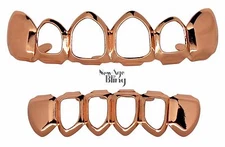 Open Face Grillz Custom Fit 14k Rose Gold Plated Top Bottom Teeth Grill