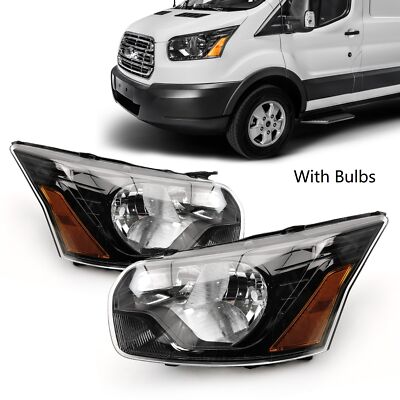 For 2015-2024 Ford Transit Black Headlight w/Bulbs Driver Passenger Pair Side