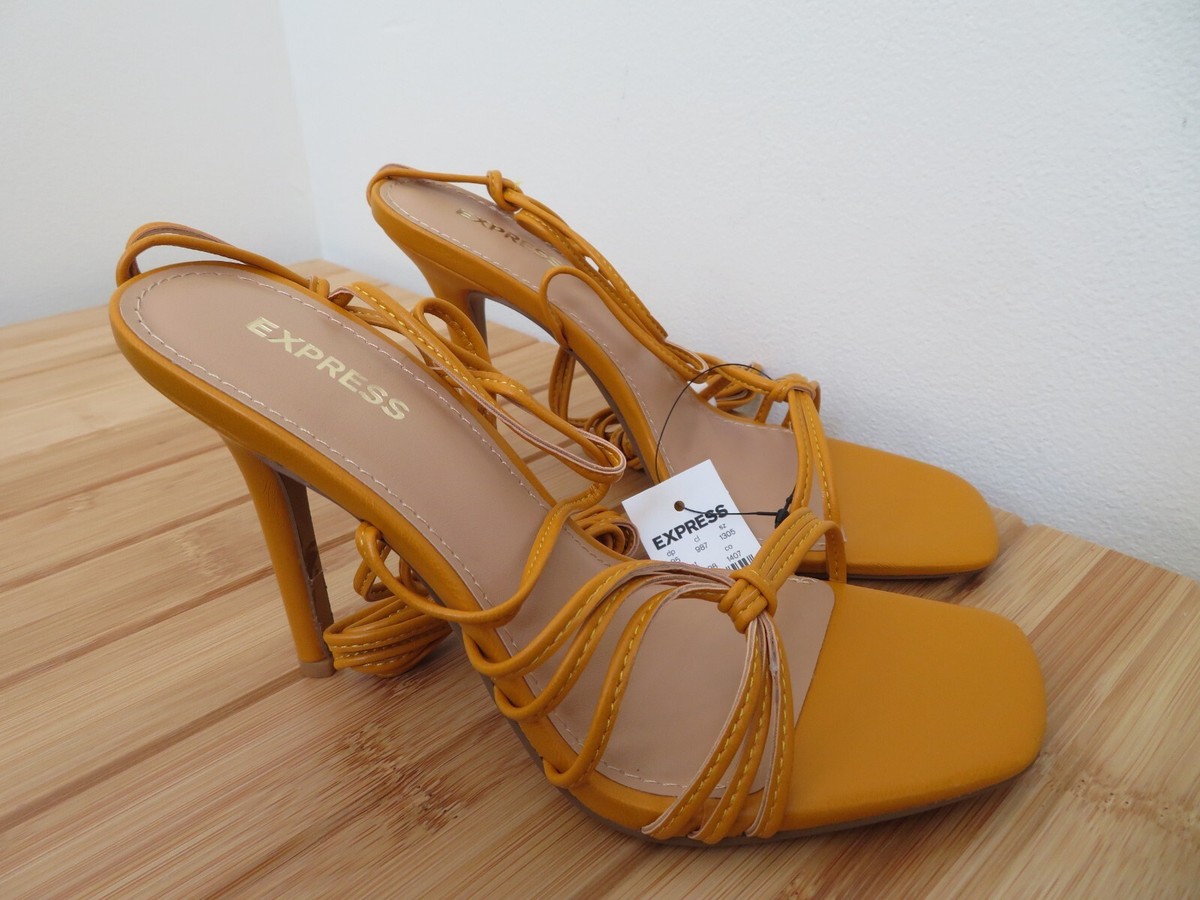 Express Yellow Lace Up Heeled Sandals Size