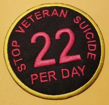 Stop Veteran Suicide 22 Per Day Embroidered Patch approx 3"