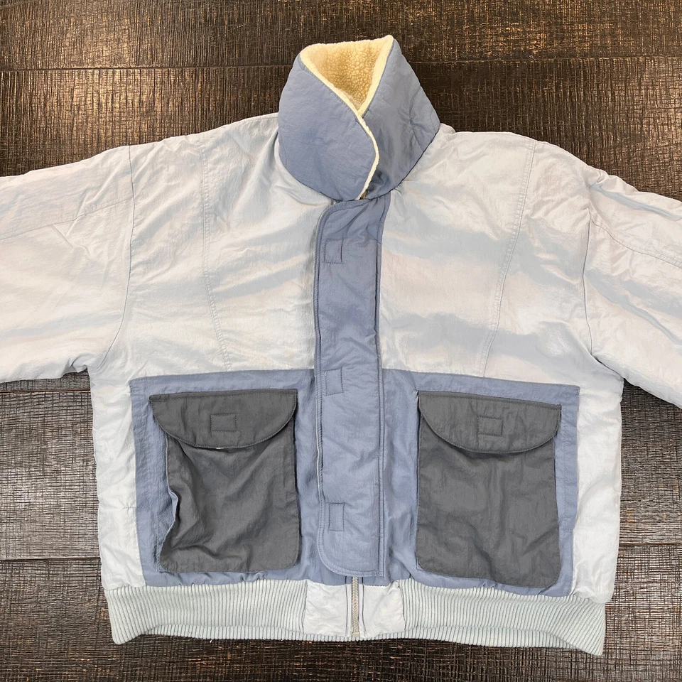 Chaqueta Bomber de Invierno Trader Bay Vintage Azul Polvo Cremallera Completa A Presión Para Hombre Talla XL Foto 3 de 4