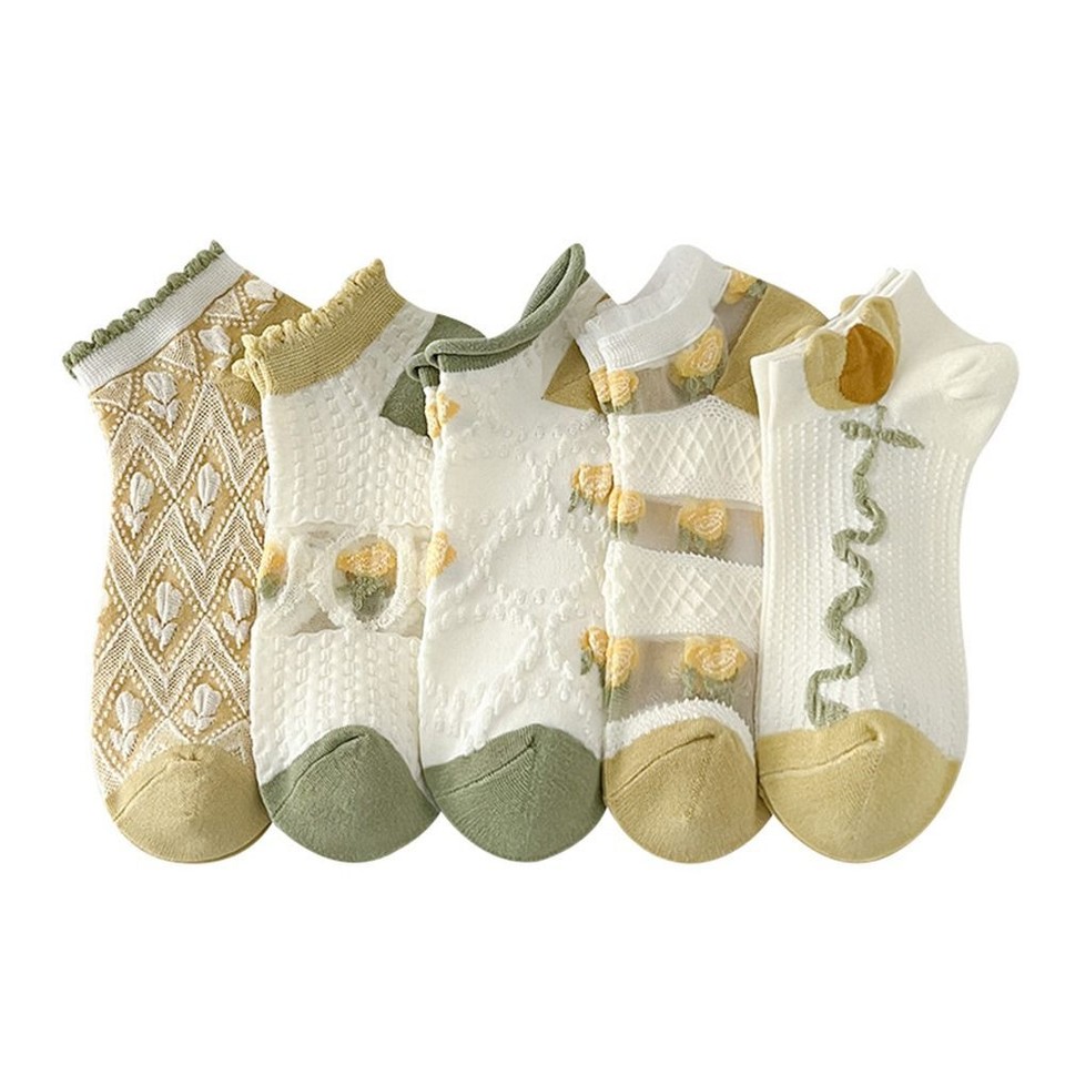 Silk For Women Ankle Socks Female Hosiery Boat Socks Flower Socks Sock