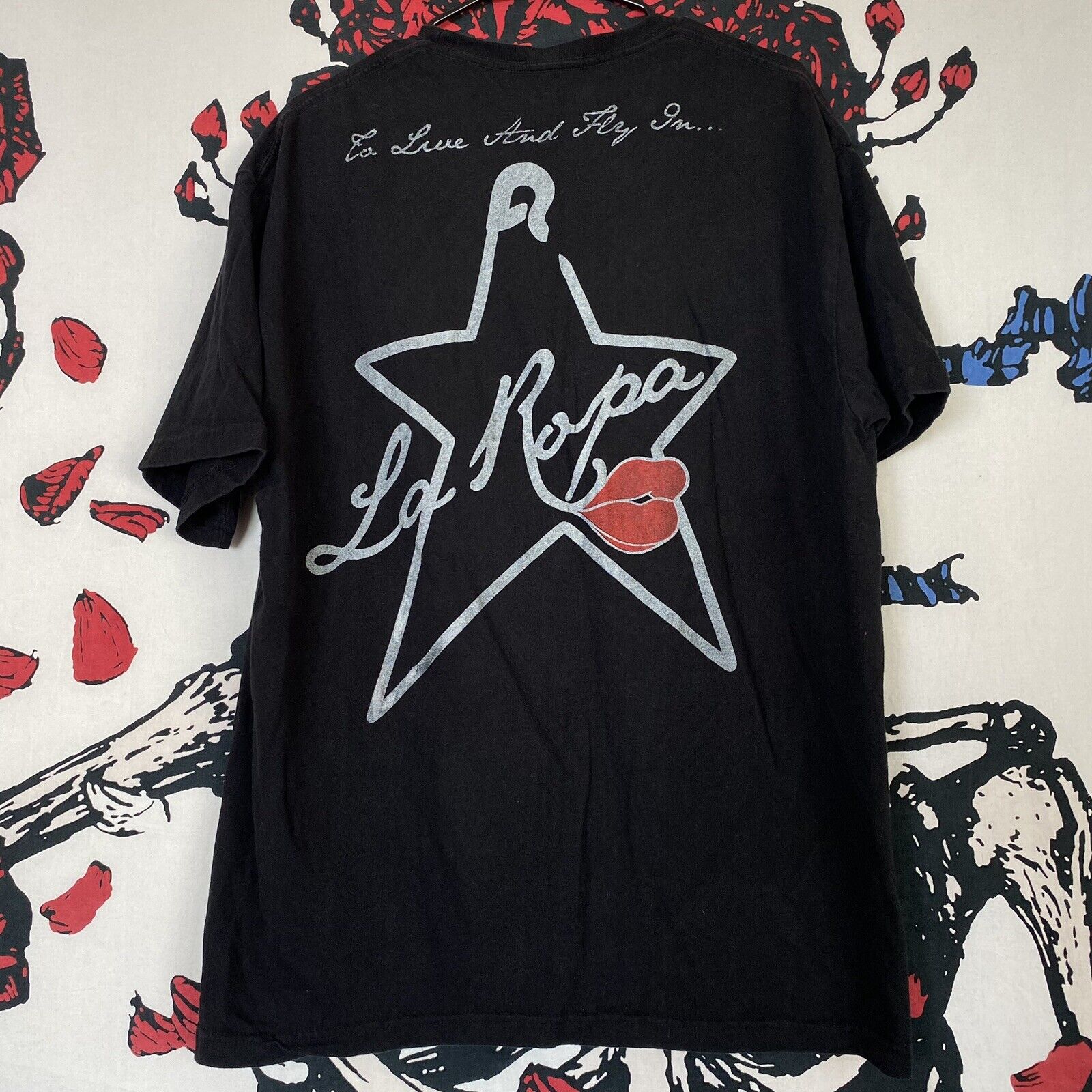 To Live and Fly in LA Ropa Streetwear Shirt Lips Los Angeles Black PBSB