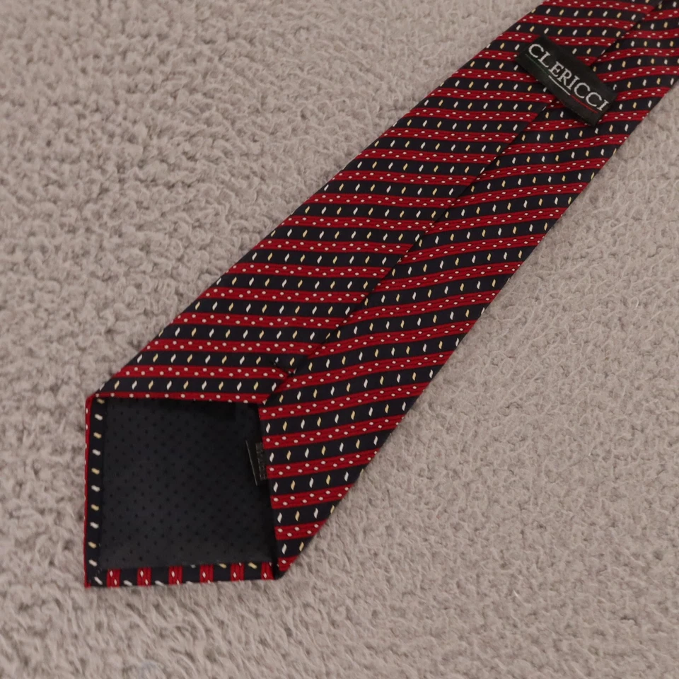 Clericci 领带蓝色红色条纹几何图案 100% 聚酯纤维手工制作 4 — 第 3/4 张图片