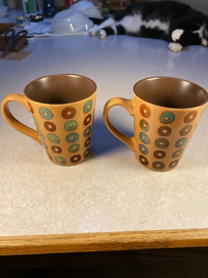 Mr. Coffee Stoneware Coffee Tea Cocoa Mugs Cups Donut Design Brown