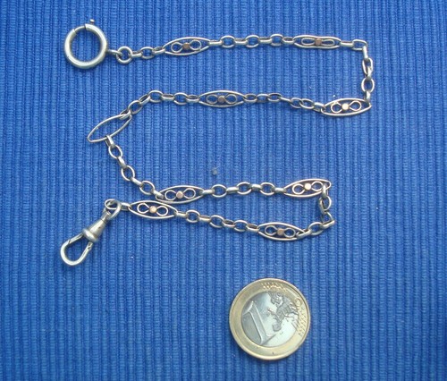 Petite chaîne de montre argent maillon filigrané. - Bijoux Anciens Schaffner